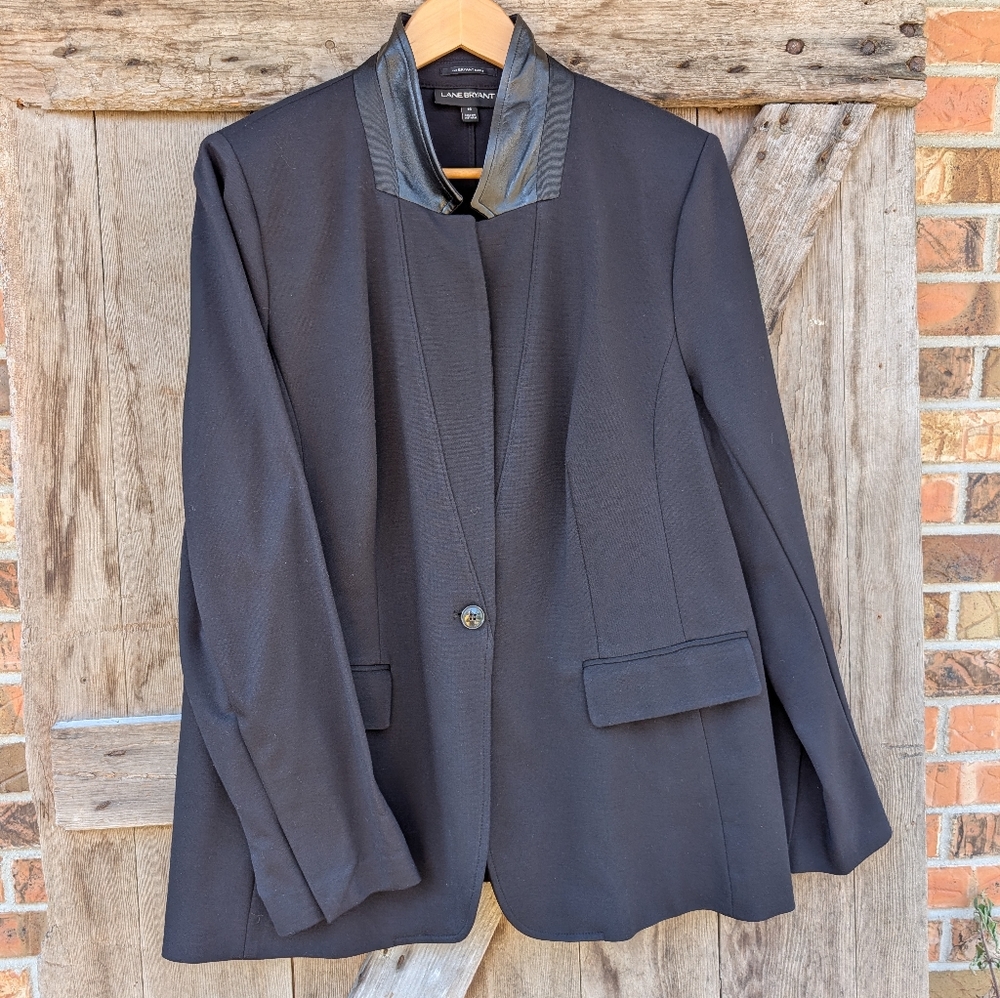 Lane Bryant Black Blazer Faux Leather Trim